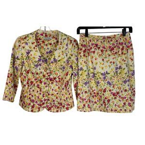 VTG Kay Unger 2-Piece Skirt Suit Set Floral Print Jacket & Pencil Skirt Size 4